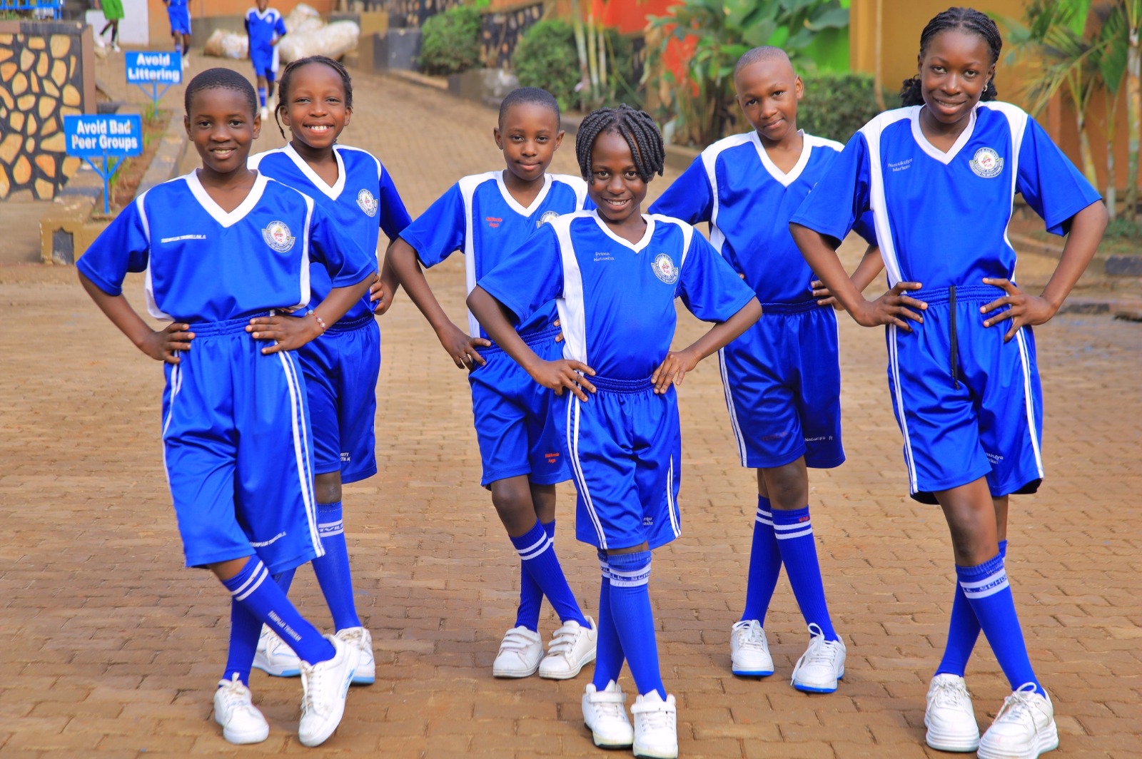 Pamville school team wearing football jerseys